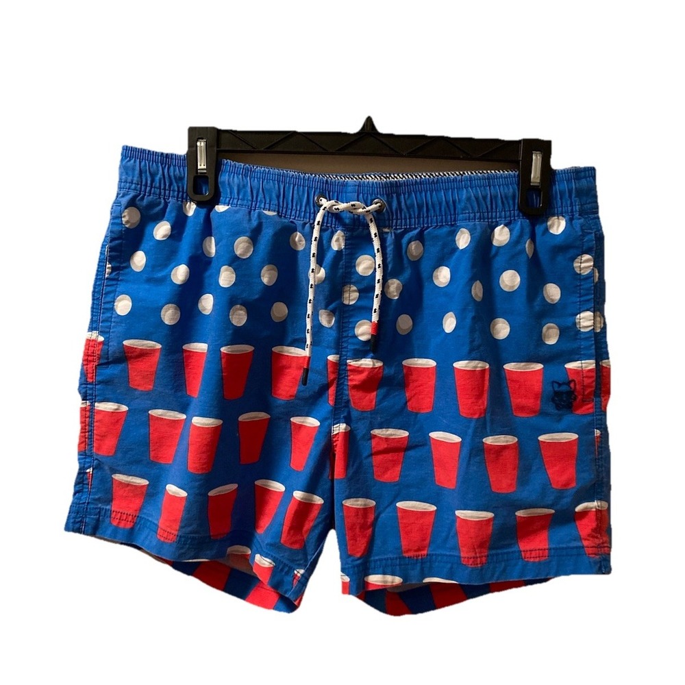 Party Pants Board Shorts Swim Trunks Beer Pong Red‎ Solo Cup Size XL Blue Red